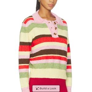 Lisa Says Gah Alaia Polo Sweater in Pink Stripe